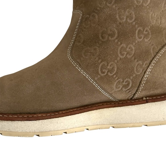 Gucci Beige Guccissima Taupe Suede Quercy Flat Buckle Boots Size 36.5 | US 6.5 - Picture 13 of 16